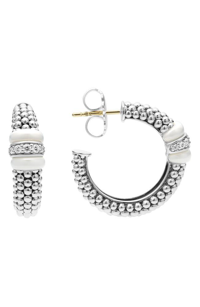 LAGOS White Caviar Diamond Hoop Earrings in Silver/Diamond Cover