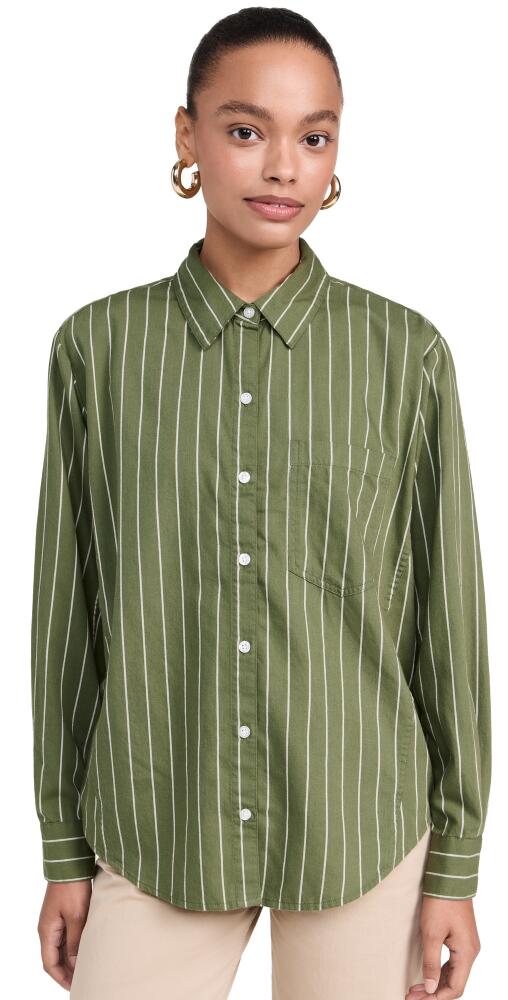 DAZE The Boyfriend Button Down Grass With Ivory Stripe Cover