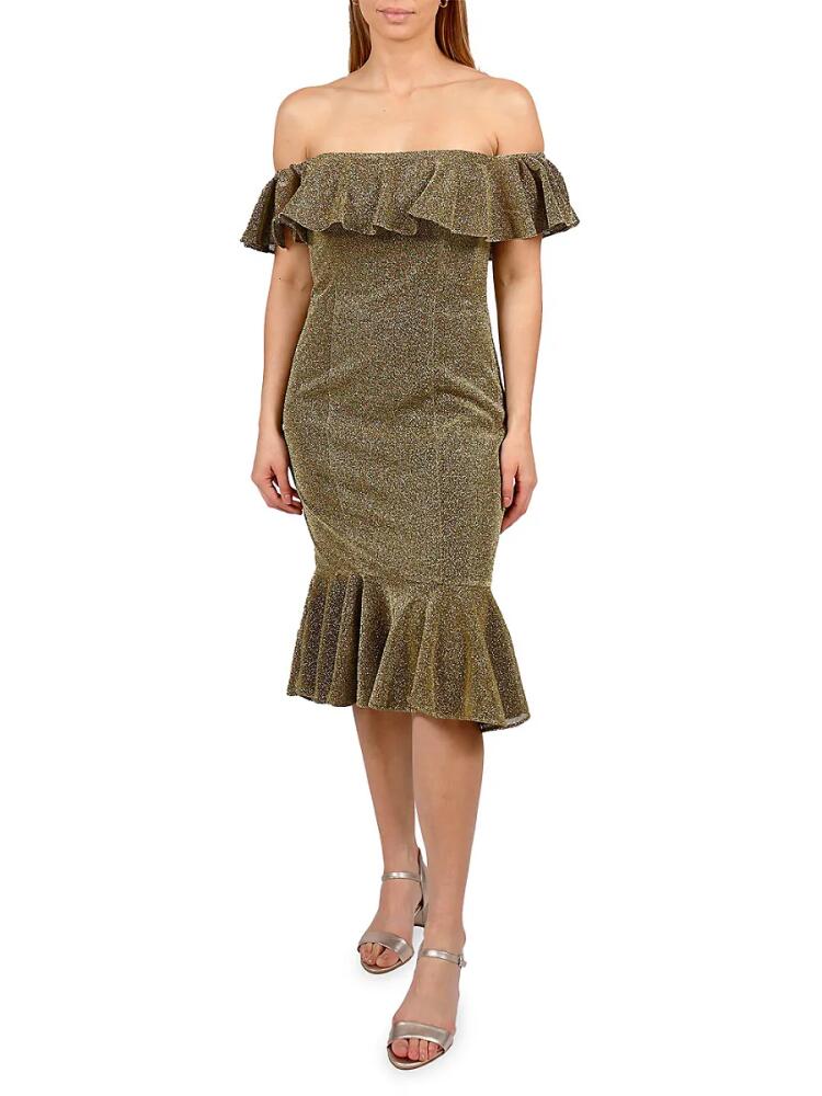 Rene Ruiz Collection Women's Off The Shoulder Glitter Cocktail Sheath Dress - Gold Cover