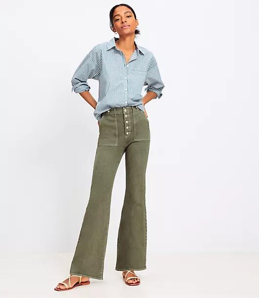 Loft High Rise Relaxed Flare Jeans in Evening Olive Cover