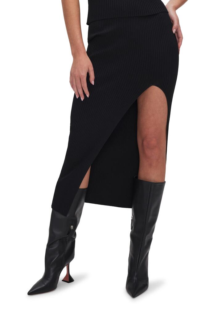 Good American Shine Ribbed Slit Midi Skirt in Black001 Cover