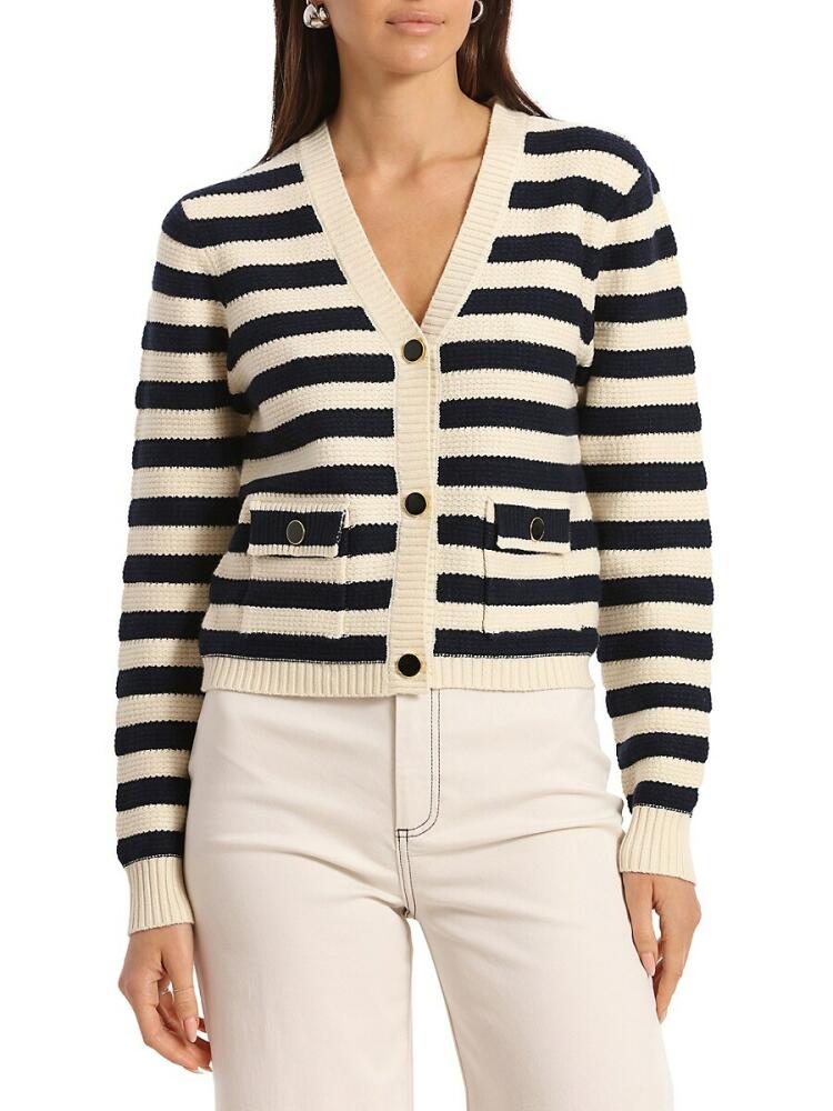 Bagatelle Women's Striped V Neck Cardigan - Navy Cover