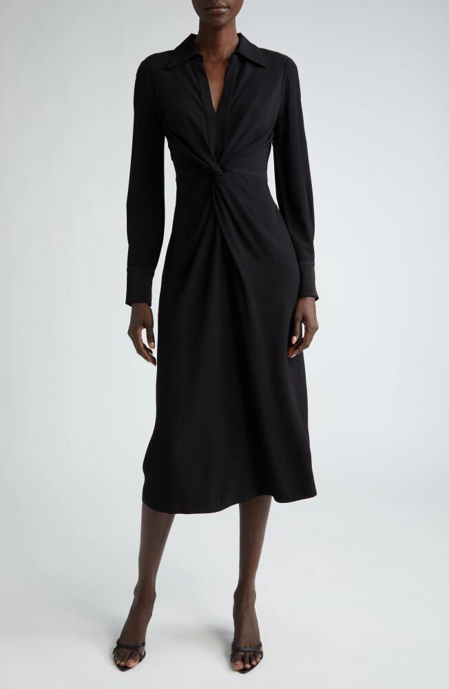 St. John Collection Twist Front Long Sleeve Crepe Back Satin Midi Shirtdress in Black Cover