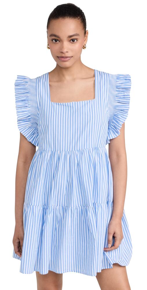 English Factory Stripe Square Neckline Mini Dress Blue Stripe Cover