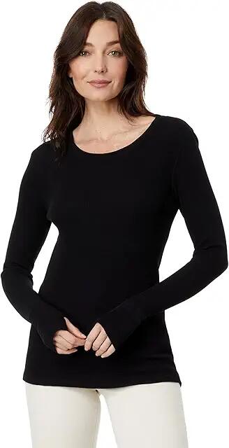 Mod-o-doc Washed Cotton Modal Thermal Long Sleeve Crew Neck Tee (Black) Women's Clothing Cover