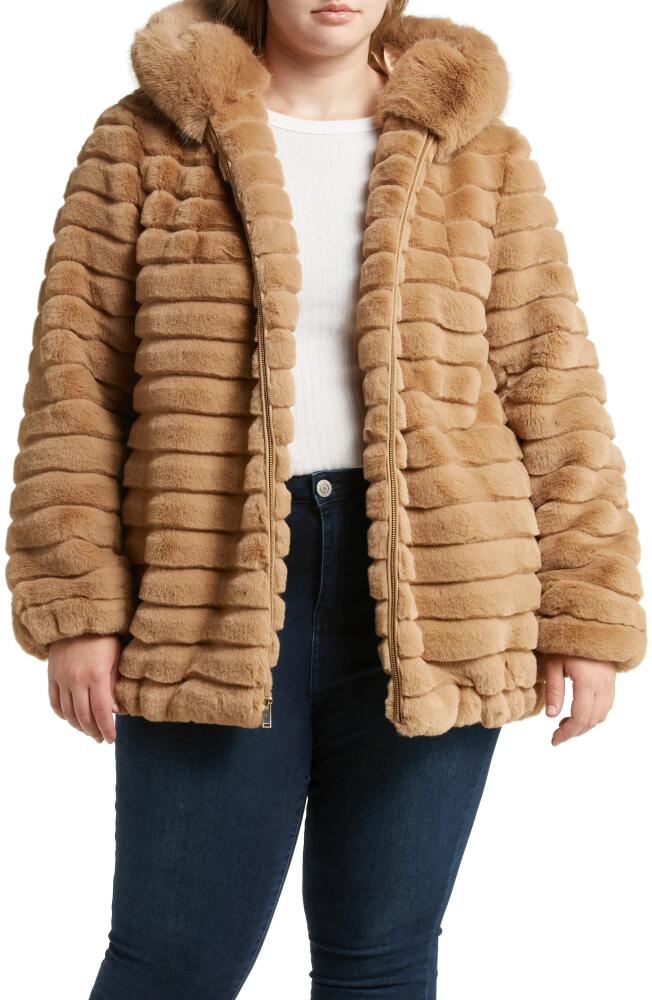 Gallery Hooded Faux Fur Jacket in Camel Cover