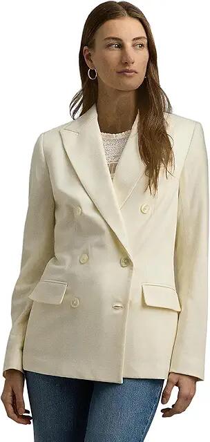 Lauren Ralph Lauren Double-Breasted Wool Crepe Blazer (Mascarpone Cream) Women's Clothing Cover