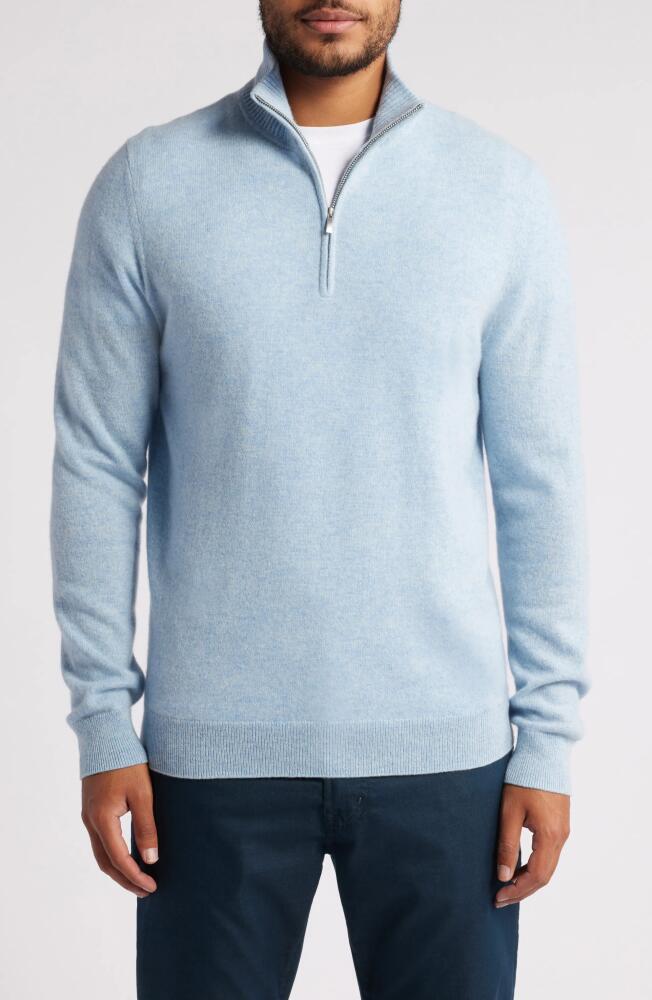 Nordstrom Cashmere Quarter Zip Pullover Sweater in Blue Heather Cover