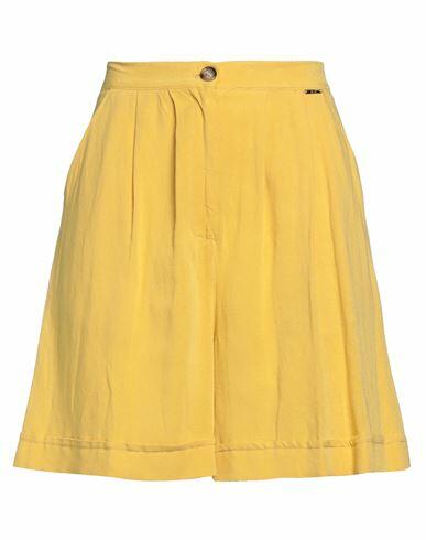 Mdm Mademoiselle Du Monde Woman Shorts & Bermuda Shorts Yellow Viscose, Linen Cover