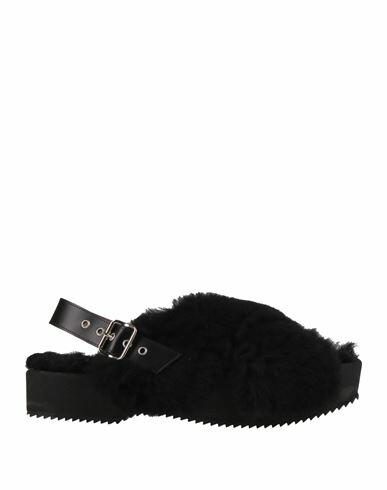 Dries Van Noten Man Sandals Black Shearling, Leather Cover