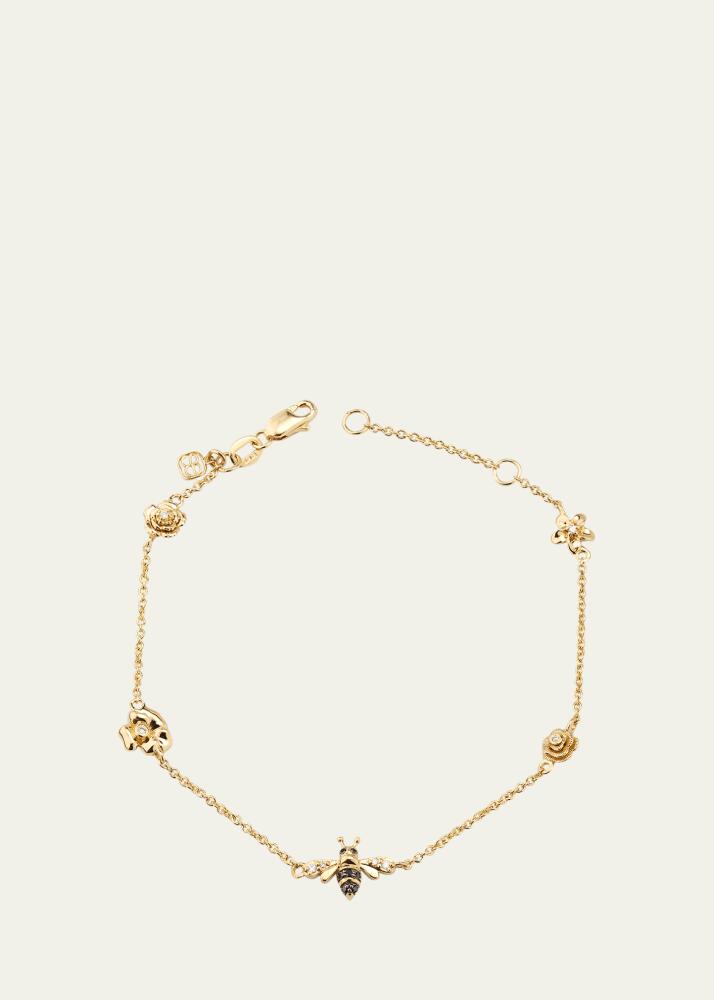 Sydney Evan 14K Yellow Gold Flower Chain Bracelet with White Diamonds and Black Diamonds Cover