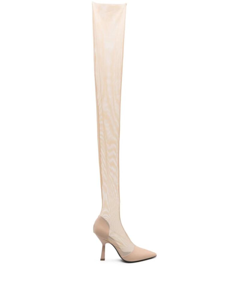 Patrizia Pepe 100mm above-knee tulle boots - Neutrals Cover