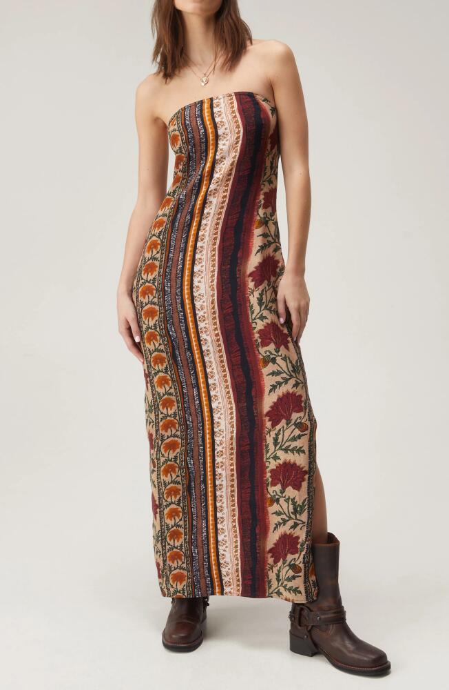 NASTY GAL Mixed Stripe Strapless Tie Back Maxi Dress in Brown Multi Cover