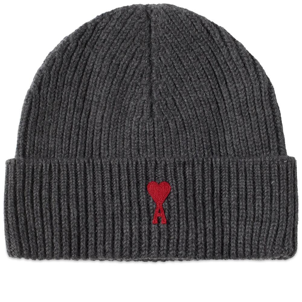 AMI Paris A Heart Logo Beanie in Heather Grey/Red Cover