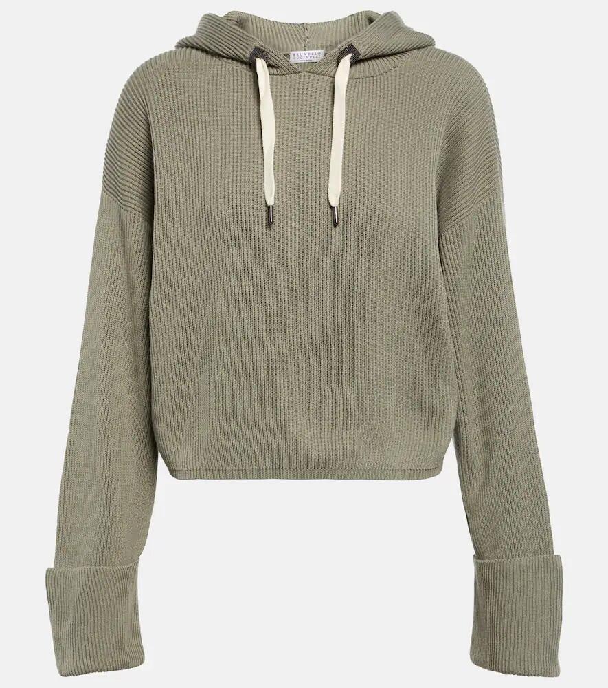 Brunello Cucinelli Ribbed-knit cropped cotton hoodie Cover