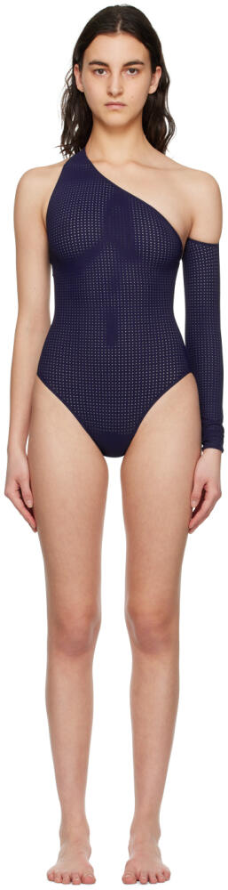 ALAÏA Navy Single-Shoulder One-Piece Swimsuit Cover