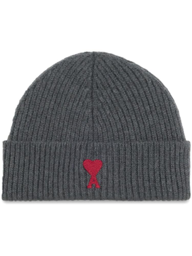 AMI Paris logo-embroidered wool beanie - Grey Cover