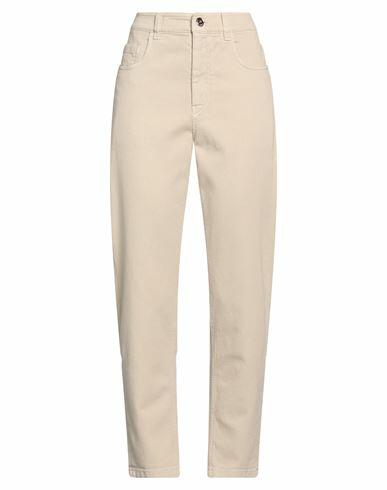 Brunello Cucinelli Woman Pants Beige Cotton, Elastane, Leather, Brass Cover