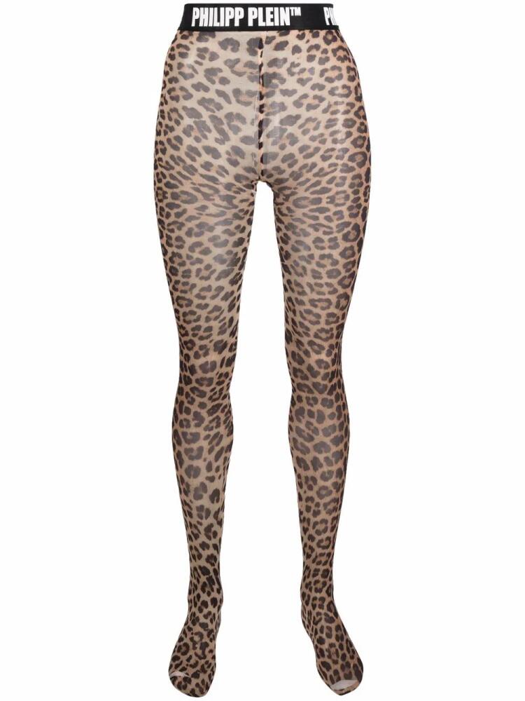 Philipp Plein leopard-print logo waistband tights - Brown Cover