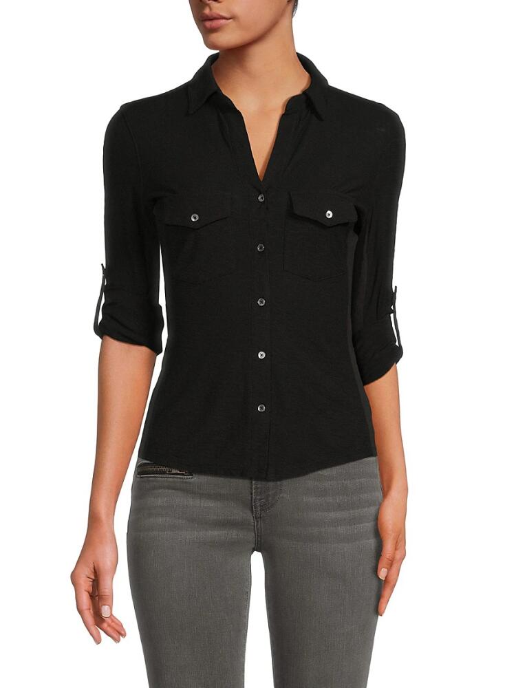 James Perse Women's Roll Tab Button Up Shirt - Black Cover