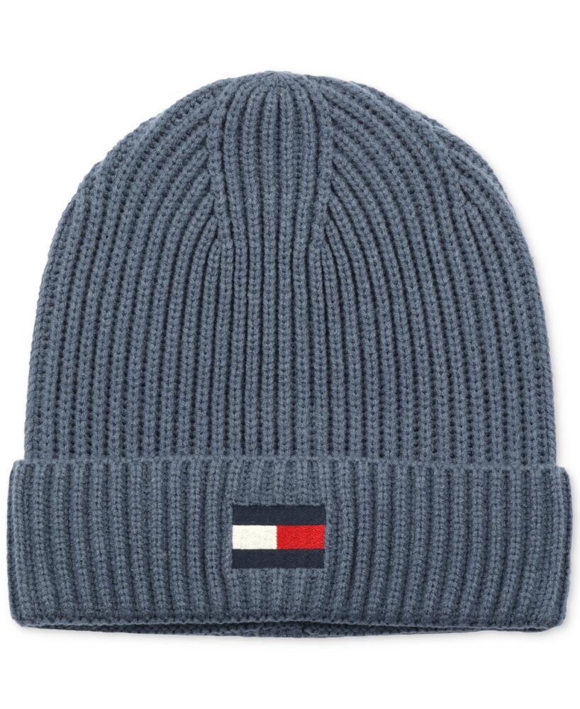 Tommy Hilfiger Men's Fisherman Ribbed-Knit Logo Beanie - Faded Indigo Cover