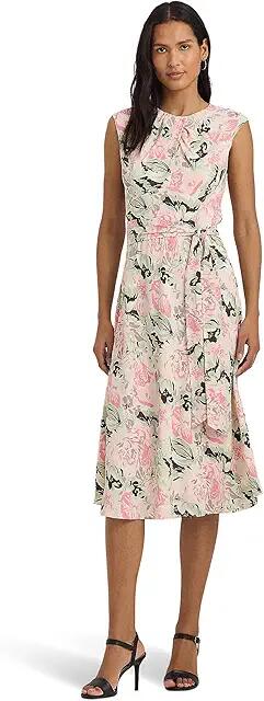 Lauren Ralph Lauren Floral Bubble Crepe Cap-Sleeve Dress (Cream/Pink/Green) Women's Dress Cover