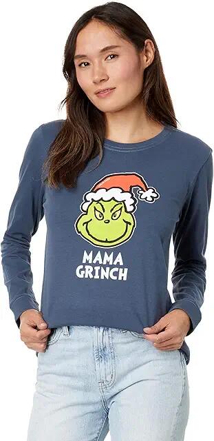 Life is Good Mama Grinch Long Sleeve Crusher Tee (Darkest Blue) Women's Clothing Cover