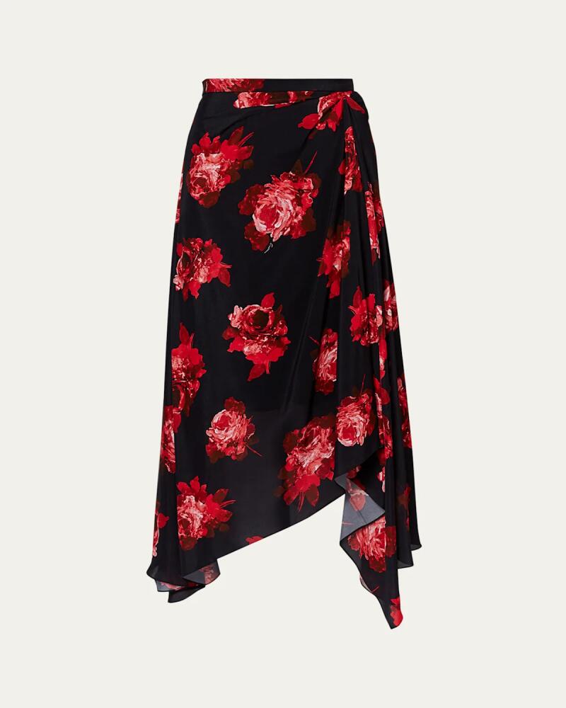 Erdem Floral Draped Asymmetric Midi Skirt Cover