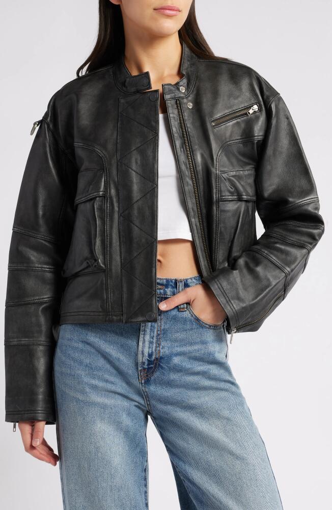 Free People Adrienne Leather Bomber Jacket in Black Cover