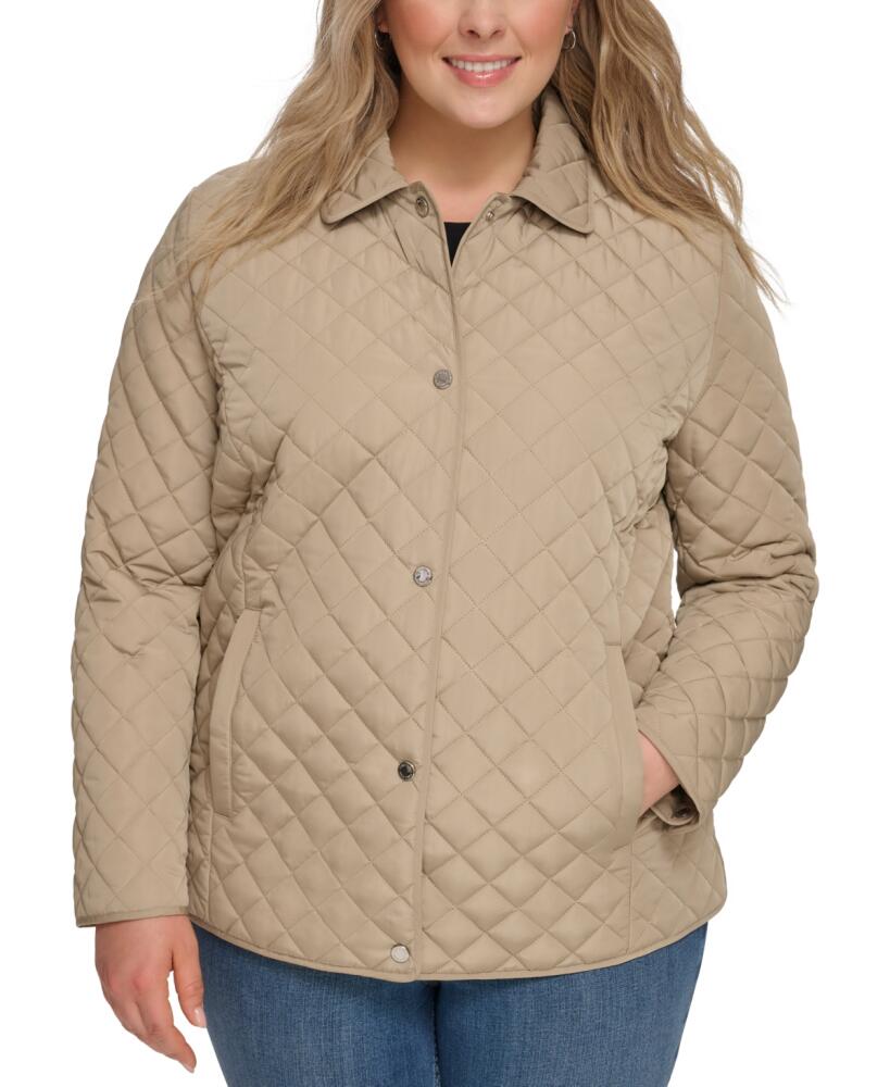 Calvin Klein Womens Plus Size Collared Quilted Coat - Birch Cover