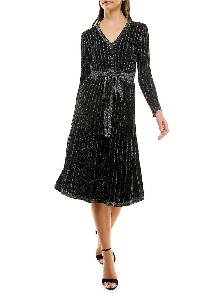 Nicole Miller Women's Lurex Tie Front A Line Dress - Very Black Cover