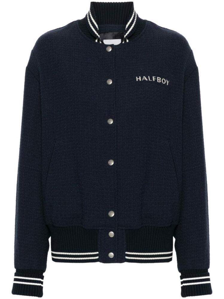 Halfboy logo-print tweed bomber jacket - Blue Cover