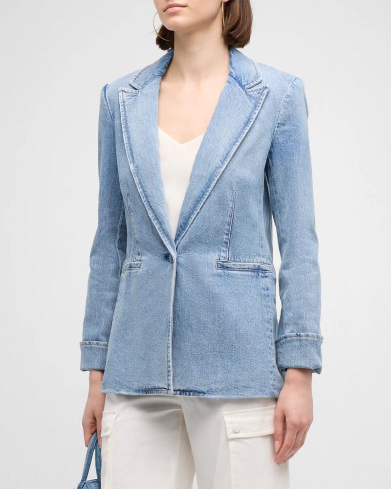 Alice + Olivia Justine Denim Roll-Cuff Longline Blazer Cover