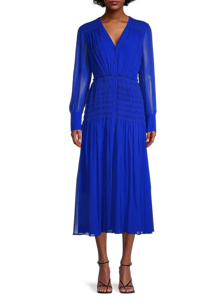 Jason Wu Women's Smocked Silk Midi Dress - Electric Blue Cover