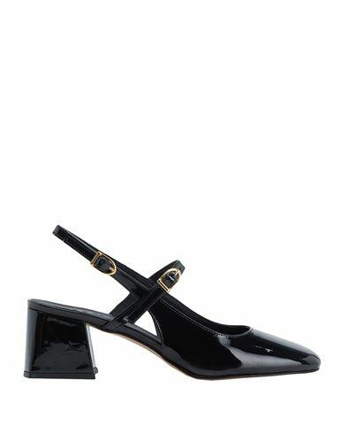 8 By Yoox Patent Heeled Mary Jane Slingback Woman Pumps Black Polyurethane, Polyester, Cotton, Soft Leather Cover