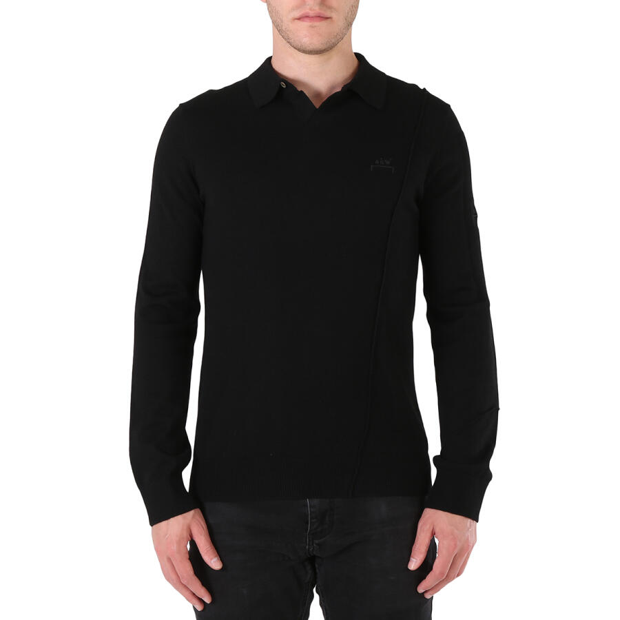 A Cold Wall Mens Black Long Sleeve Merino Wool Polo Shirt Cover