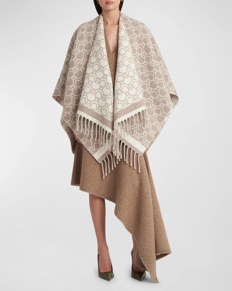 Ferragamo Wave Fringe Wool Cape Cover