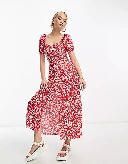 & Other Stories puff sleeve midi dress in red floral Cover