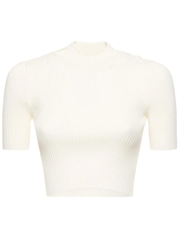 COURREGES Shoulder Snaps Rib Knit Crop Sweater Cover