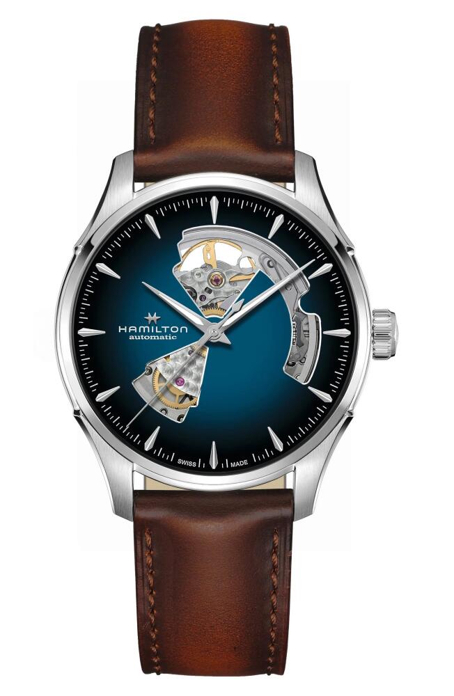 Hamilton Jazzmaster Open Heart Leather Strap Watch, 40mm in Blue Cover