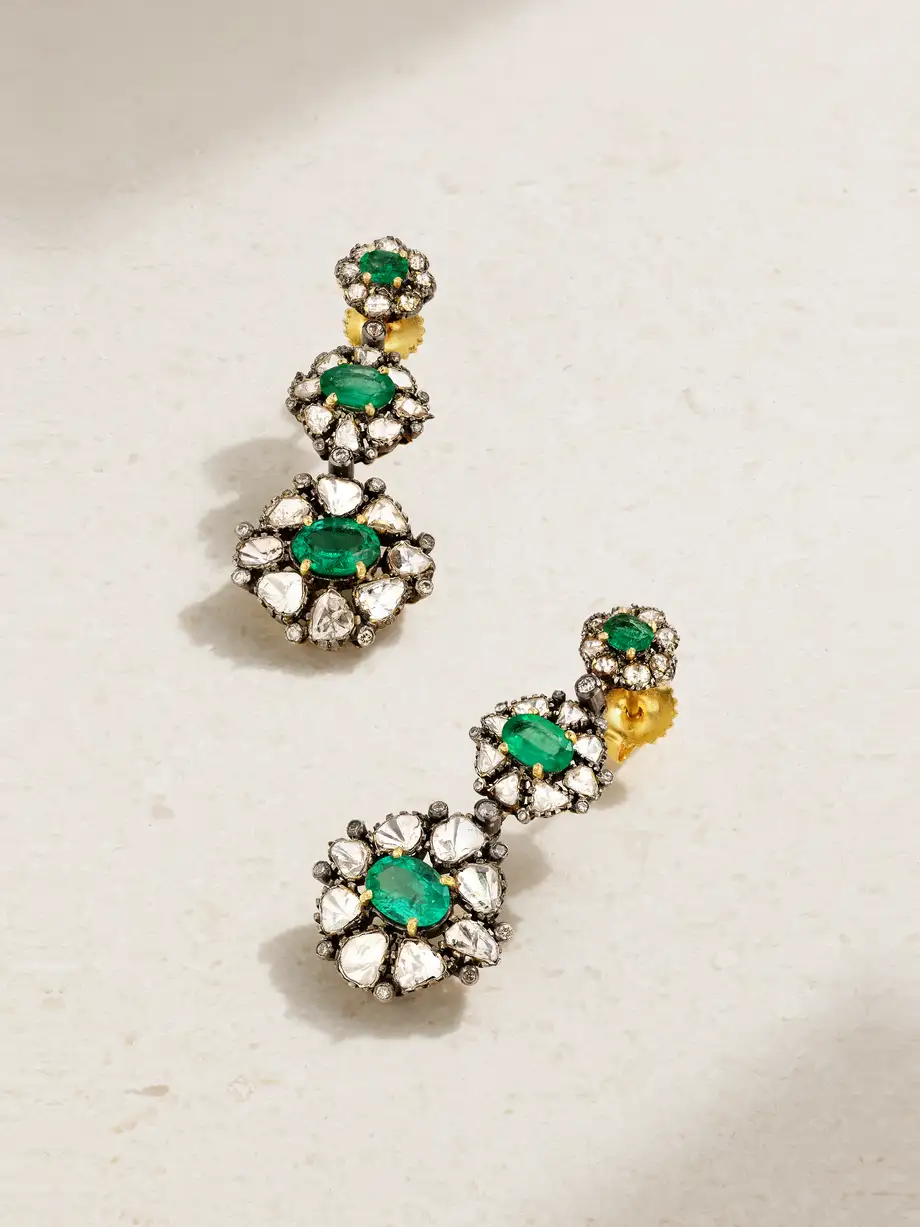 Amrapali London - Rhodium-plated 18-karat Gold, Diamond And Emerald Earrings - One size Cover