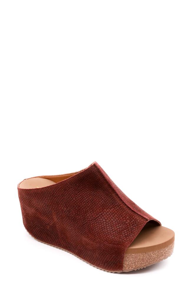 Volatile Carrier Platform Wedge Sandal in Oxblood Emboss Cover