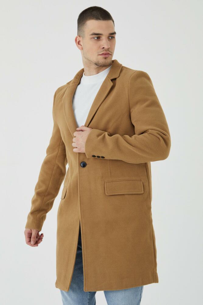 boohoo Mens Tall Notch Collar Smart Overcoat - Beige Cover