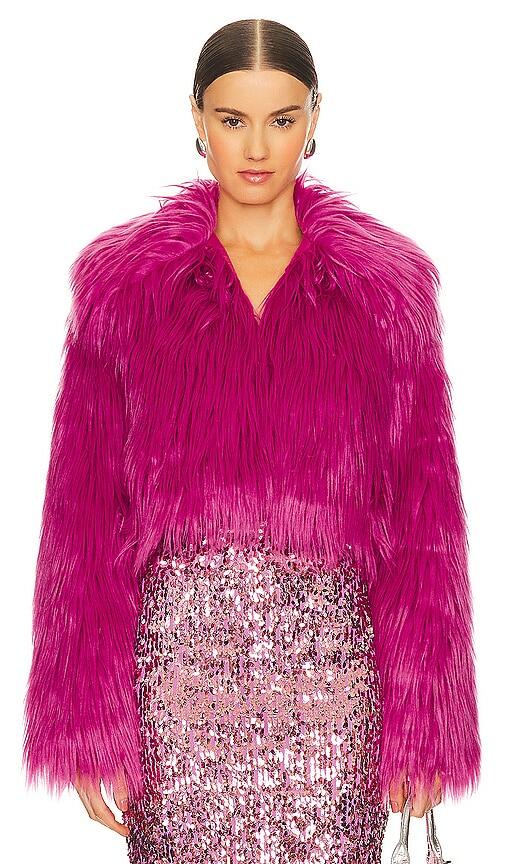 ROTATE Fluffy Cropped Jacket in Fuchsia Cover