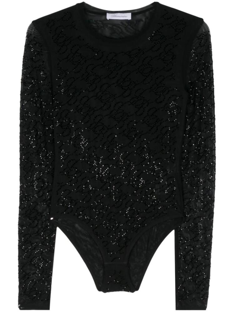 Blumarine rhinestone-logo mesh top - Black Cover