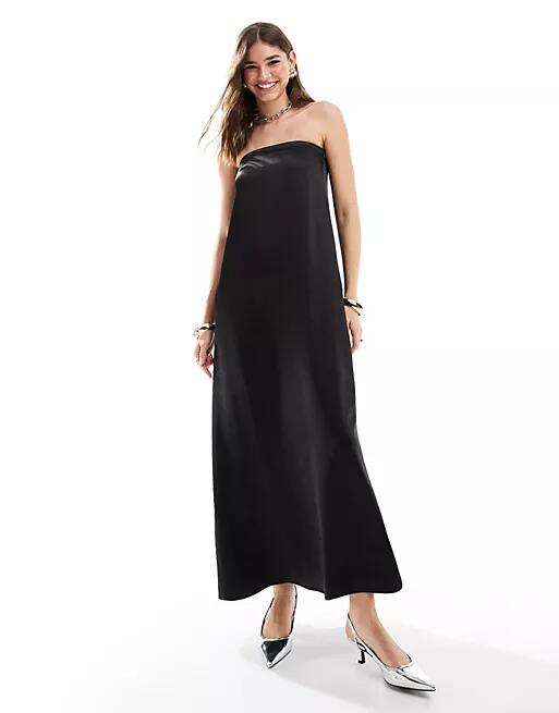 4th & Reckless satin bandeau trapeze maxi dress with pockets in black Cover