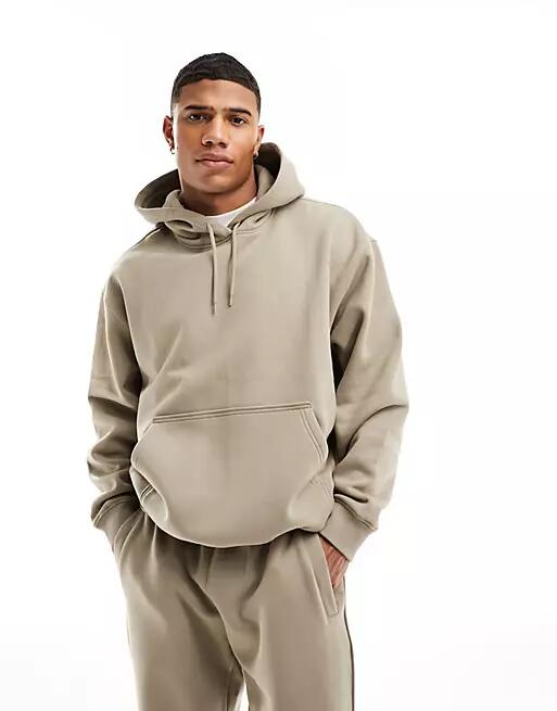 Weekday relaxed fit heavyweight jersey hoodie in beige mole - part of a set-Neutral Cover