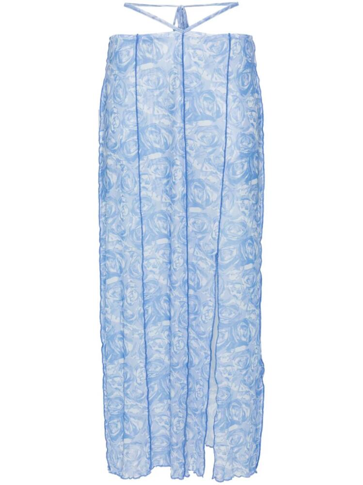 Baum Und Pferdgarten Jessy rose-print semi-sheer midi skirt - Blue Cover