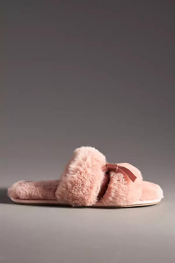 Maeve Faux-Fur Open-Toe Bow Slippers Cover