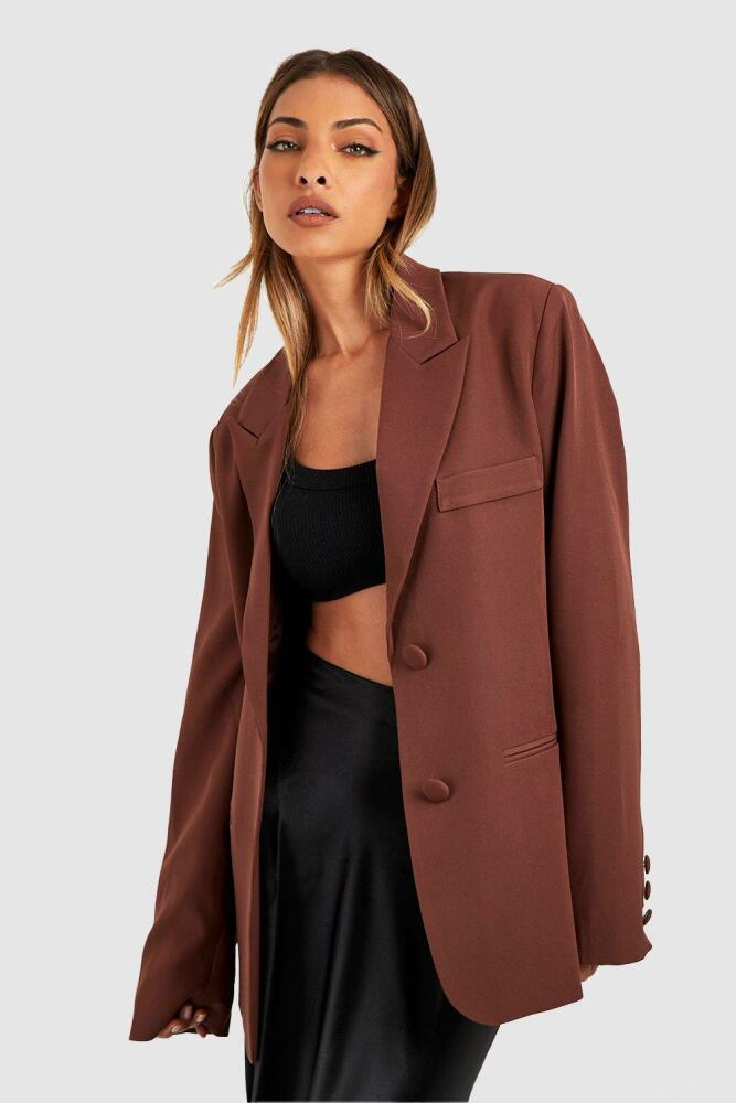 boohoo Womens Single Breasted Relaxed Fit Tailored Blazer - Brown Cover